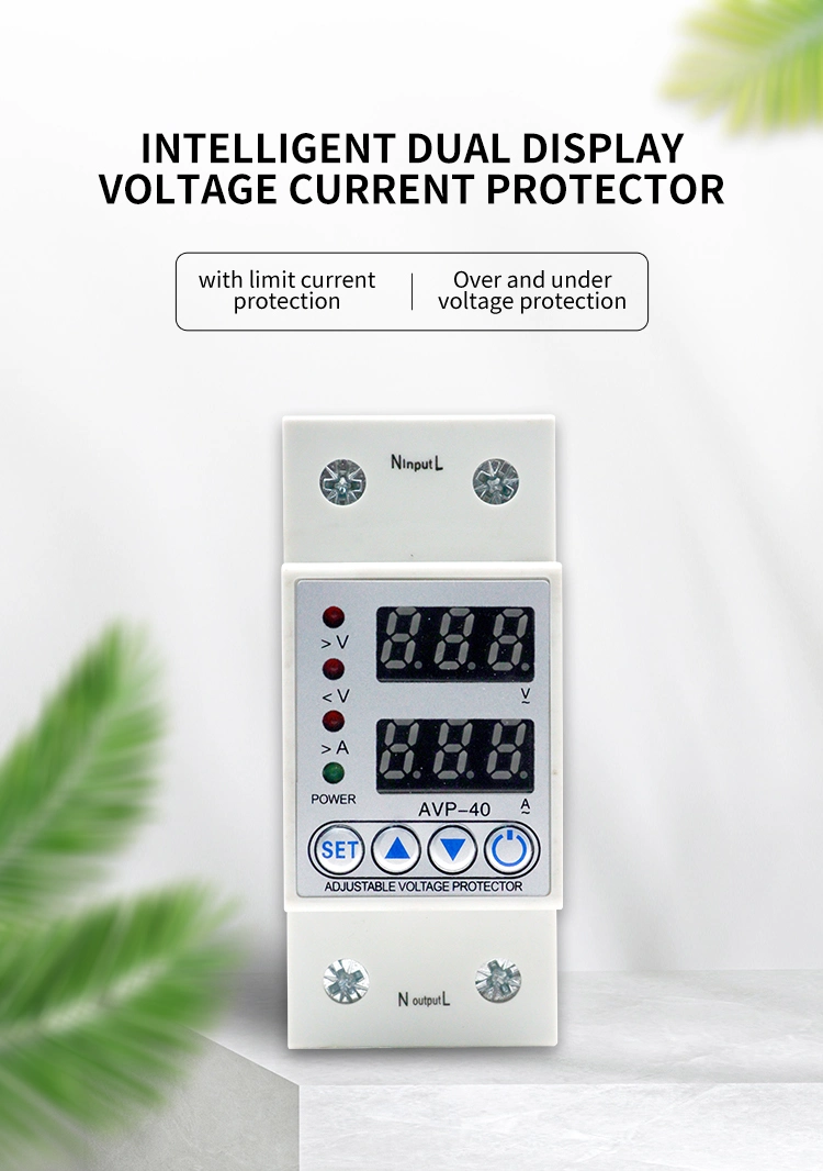 63A 40A DIN Rail Adjustable Over Under Voltage Protector Relay Automatic Voltage Protector