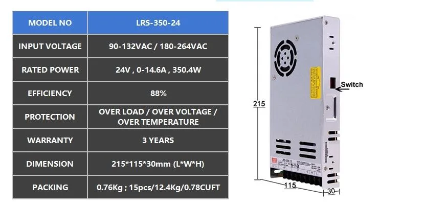 Meanwell Brand Meanwell 350W 24V Switching Mode Power Supply for Industrial Application