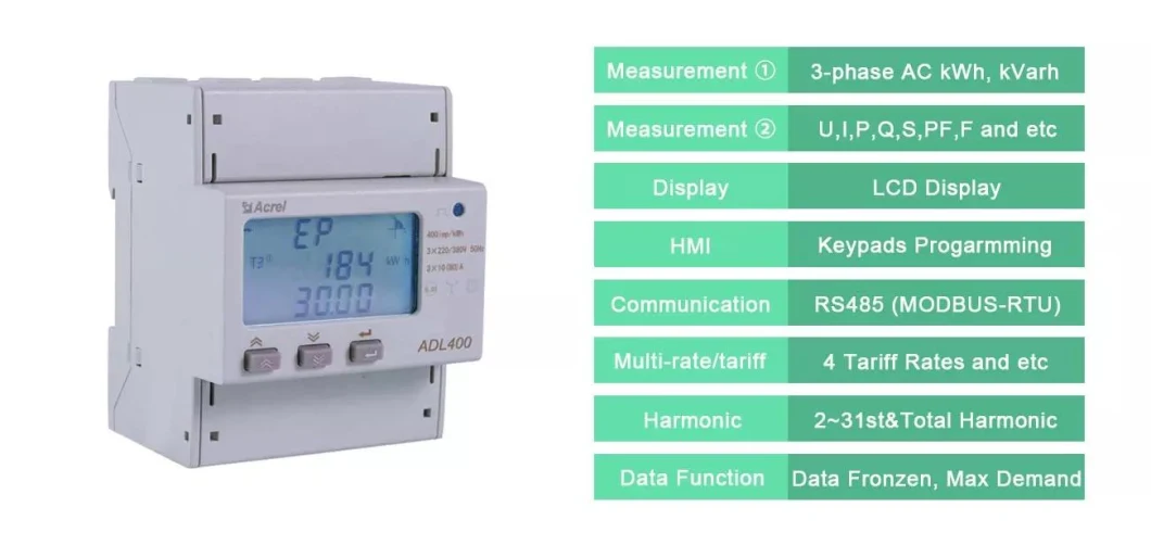 3 Phase Adl Series Multifuntion 35mm DIN Rail Power Meter Energy Meter with 485 Communication Adl400/C